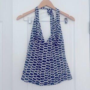 Lilly Pulitzer Navy and White Patterned Halter Swim Tankini Top